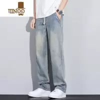 YANXU复古黄泥染牛仔裤男夏天薄款冰丝垂感夏季潮流男生直筒阔腿长裤子