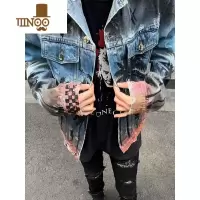 YANXU欧美高街AM风格椰树牛仔外套渲染印花渐变夹克男女网红同款牛仔衣