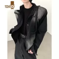 YANXU做旧毛边牛仔外套男设计感小众宽松休闲夹克美式炸街休闲渐变上衣