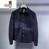 YANXU潮牌日系简约秋季长袖衬衫男拼接撞色休闲潮流打底衬衣