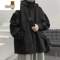 YANXU黑色冲锋衣外套男秋季新款美式高街痞帅机能潮牌百搭宽松连帽夹克