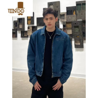 YANXU牛仔垫肩外套男款美式复古街头机车风短款夹痞帅休闲拉链外套