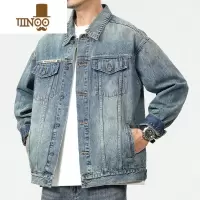 YANXU高街美式复古做旧水洗牛仔外套男时尚潮牌宽松版秋季外搭夹克上衣