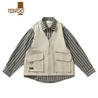 YANXUJiwuus秋日系复古拼接款假工装衬衫男女生学院风长袖休闲外套