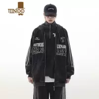 YANXU秋季美式复古连帽开衫卫衣男潮牌插肩袖拉链情侣外套