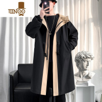 YANXU风衣男款中长款休闲外套假夹克收腰美潮oversize痞帅连帽