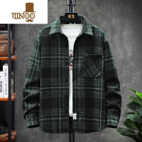 YANXU秋季磨毛长袖衬衫男宽松日系高品质潮牌衬衣大码新款格子外套
