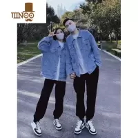 YANXU蓝色牛仔外套男韩版潮流宽松港风潮牌ins情侣工装夹克上衣服