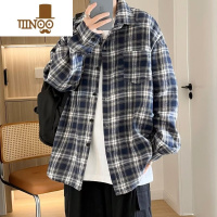 YANXU日系格子衬衫男长袖秋季新款潮流百搭青少年休闲宽松工装衬衣外套