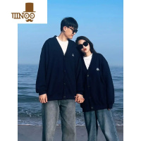 YANXU藏青色华夫格roora情侣装日系休闲V领开衫针织外套男开衫潮流上衣