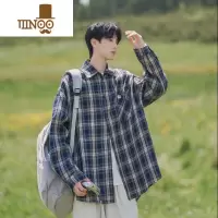 YANXU日系复古格子长袖衬衫男薄款痞帅感衬衣百搭休闲宽松外套
