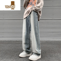 YANXU牛仔裤男款美式夏季水洗做旧设计感长裤潮牌高街宽松直筒裤子