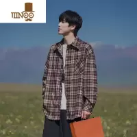 YANXU日系复古格子长袖衬衫男款cityboy古巴领潮牌外套感衣服
