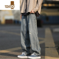 YANXU复古美式牛仔裤男士新款潮牌宽松拖地裤男生水洗休闲长裤子
