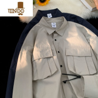 YANXU日系复古cityboy工装长袖衬衫男生潮牌休闲小众设计感衬衣薄外套