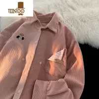 YANXU工装衬衫男日系复古灯芯绒长袖衬衣青少年宽松大码休闲外套
