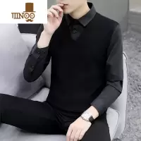 YANXU假毛衣男士韩版2023新款衬衫领打底针织衫带领宽松线衣