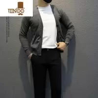 YANXU早秋薄款纯色简约针织开衫男英伦复古单排扣修身短款毛衣小外套男