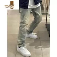 YANXU美式高街设计感水洗星星泼墨破洞牛仔裤男休闲宽松直筒长裤ins潮