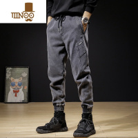 YANXU劳保工作牛仔裤男士大码宽松束脚抽绳工地工装干活耐磨耐脏哈伦裤