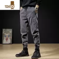 YANXU劳保工作牛仔裤男士大码宽松束脚抽绳工地工装干活耐磨耐脏哈伦裤