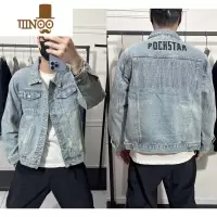 YANXU牛仔外套男修身韩版百搭潮牌刺绣工装夹克感嘻哈潮流