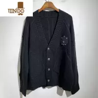 YANXU欧洲站贴皮破洞针织毛衣开衫男I潮牌休闲宽松毛衫外套