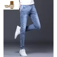 YANXU2023浅蓝夏季薄款牛仔裤男士弹力修身小脚裤子男潮牌休闲百搭长裤