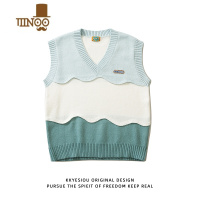 YANXUKKyesiou日系复古设计感拼接学生毛衣马甲男女美式情侣背心针织衫