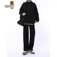 YANXU妈个鸡妈 ins美式嘻哈国潮水洗黑显瘦直筒长裤宽松牛仔裤男女