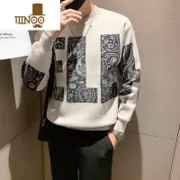 YANXU潮牌圆领撞色毛衣男韩版潮流痞帅毛线衣男装内搭打底针织衫