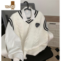 YANXU加肥大码日系学院风针织马甲男款300斤宽松叠穿无袖情侣毛衣上衣