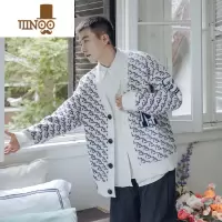 YANXU复古V领加厚开衫毛衣男士针织衫潮牌青少年毛线衣情侣外套