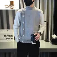 YANXU纽扣装饰感假毛衣男冬季修身半高领长袖针织衫中领打底衫