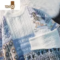 YANXUAPWSTUDIO小众拼接高领毛衣男潮牌情侣装ins宽松针织衫外套