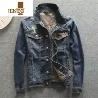 YANXU牛仔外套男感潮牌破洞修身韩版休闲复古印花怀旧夹克