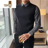 YANXU男士假毛衣新款男装长袖上衣2022秋装衬衫领针织衫外套