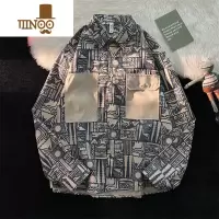 YANXU日系复古长袖花衬衫男ins潮牌痞帅满印工装衬衣休闲潮流外套