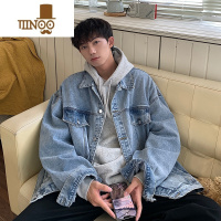 YANXU美式水洗牛仔外套男秋季新款韩版宽松大码工装夹克港风潮牌上衣服