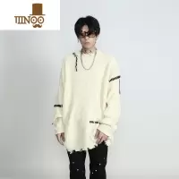 YANXUMRNEARLY小众设计感缝线高街破洞毛衣男慵懒风美式复古针织衫