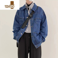 YANXU复古深蓝色牛仔外套男潮韩版宽松百搭翻领多口袋休闲工装夹克