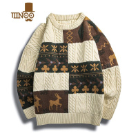 YANXU毛衣男美式复古拼接加厚圆领线衣外套潮牌慵懒保暖内搭针织衫