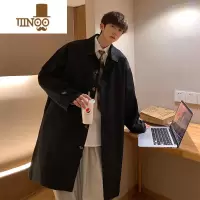 YANXU美式中长款风衣男新款宽松简约纯色休闲外套日系潮牌学生夹克
