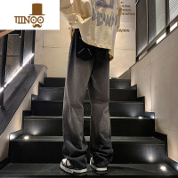 YANXU特大码300斤胖子牛仔裤男高个子加长直筒阔腿裤美式扎染渐变裤子