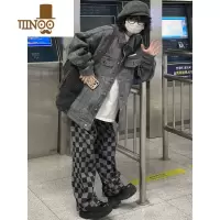 YANXUins国潮水洗深灰翻领牛仔外套男女 秋季高街休闲百搭宽松情侣夹克