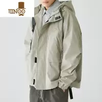 YANXU写意款日系简约纯色连帽风衣男装基础款百搭休闲防风外套男潮