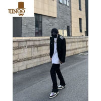 YANXU高街水洗vibe微喇叭裤子男破坏潮牌复古做旧炸街修身休闲牛仔裤男