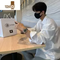 YANXU日系cityboy白衬衫男夏季冰丝潮外套感设计英伦雅痞男装衬衣