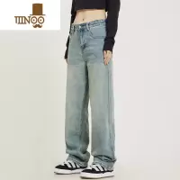 YANXUCaptainbeer 美式高街水洗牛仔裤男女复古阔腿直筒裤宽松休闲裤潮