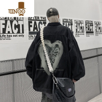 YANXUvibe国潮高街黑色牛仔外套男款oversize潮流痞帅大码工装夹克